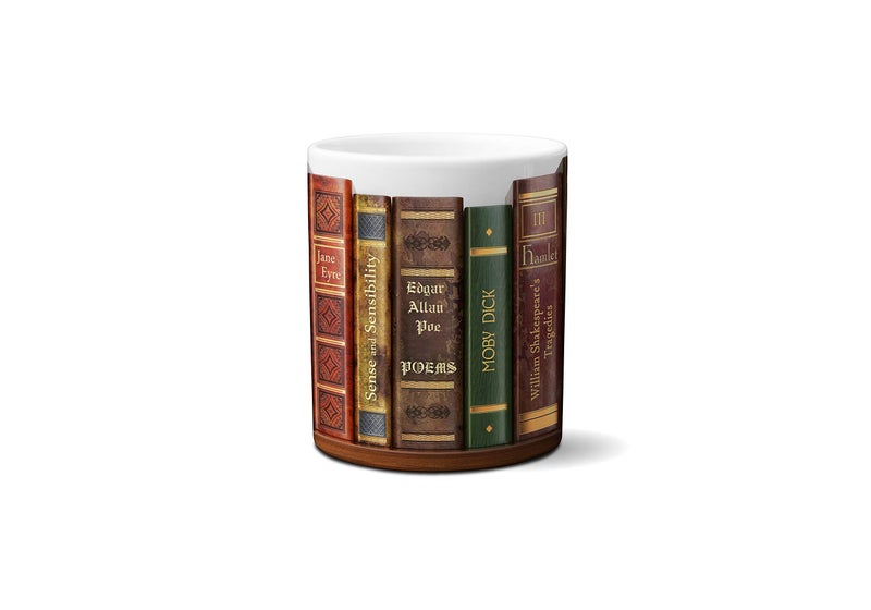 Universal Zone Bookshelf Mug with Famous Book Titles - Literary Book Lover Mug - Image 2